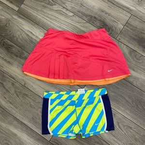 Nike Dri-Fit Pink Tennis Skirt and Blue Running Shorts Bundle-Size Medium.